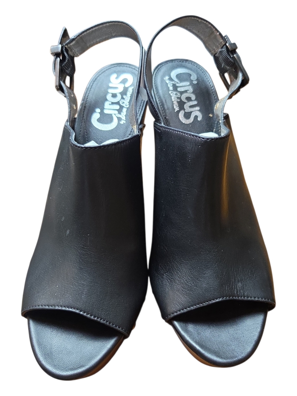 CIRCUS by SAM EDELMAN | Minimalist‎ Black Peep Toe Wedge Sandals Slingback | 10